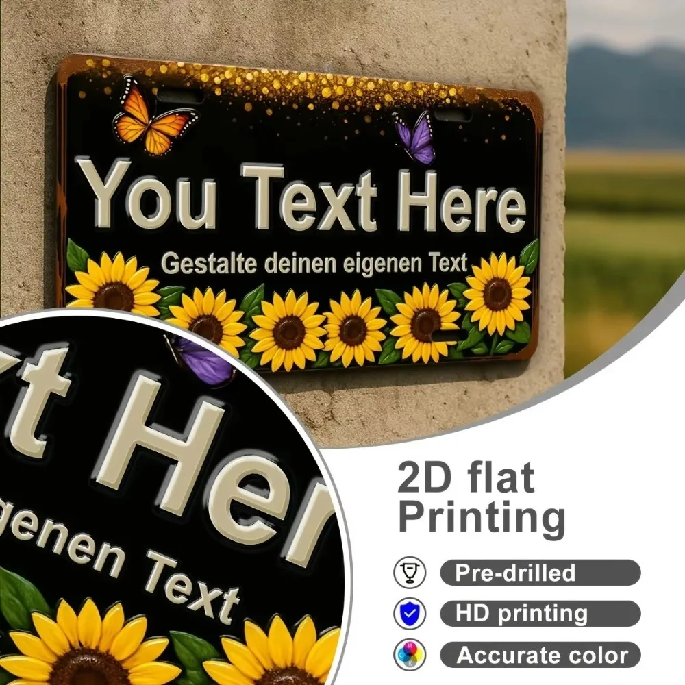 CIFbuy Customizable 15×30CM 2D Flat Aluminum Plaque, Sunflower Butterfly Custom Text Waterproof Wall Decor 1pc