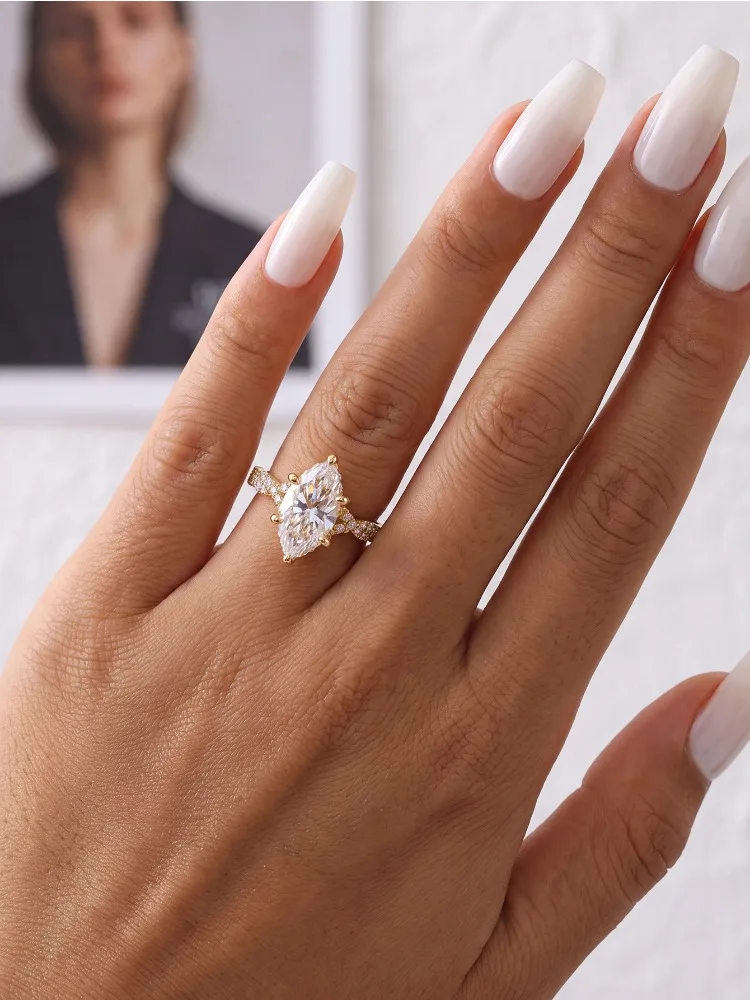 925 Sterling Silber Modischer Echter 2CT Marquise Moissanit Diamant Ehering Verlobungsringe für Frauen Geschenk Edle Schmuckstücke – Detail 3