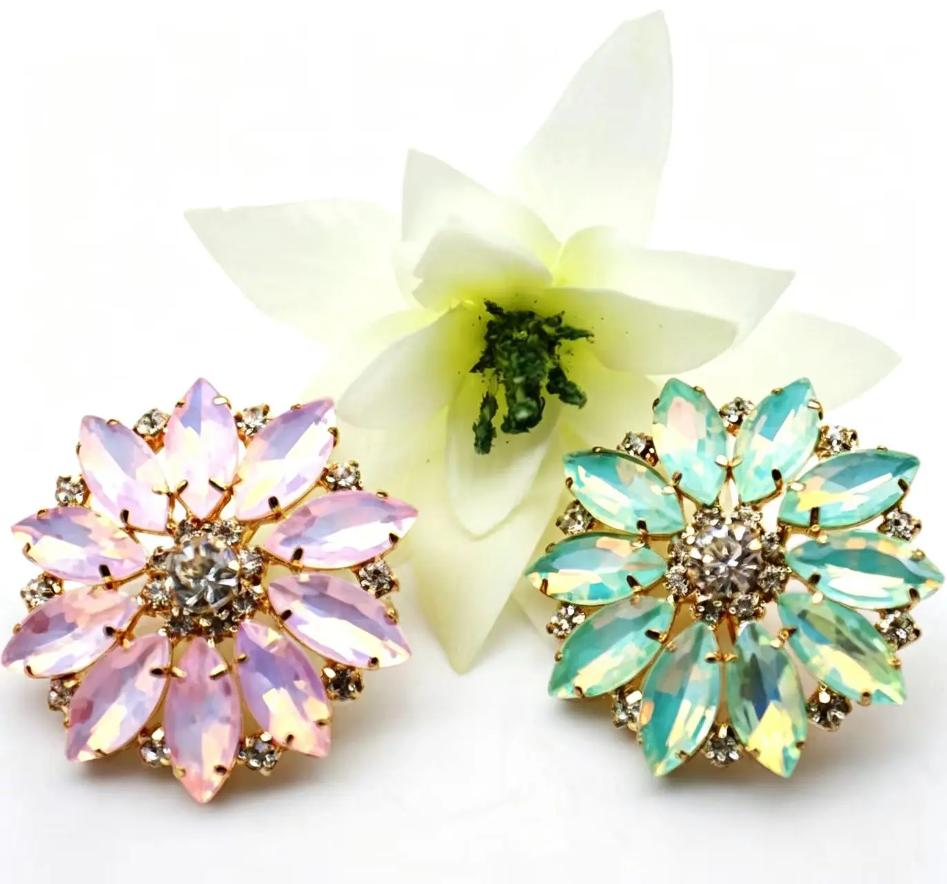 Mixed Color Flower Marquise Resin Crystal Buttons 8Pcs Per Pack 3.8x3.8cm Gold Plated Rhinestone Sew On Accessories for Dress DI