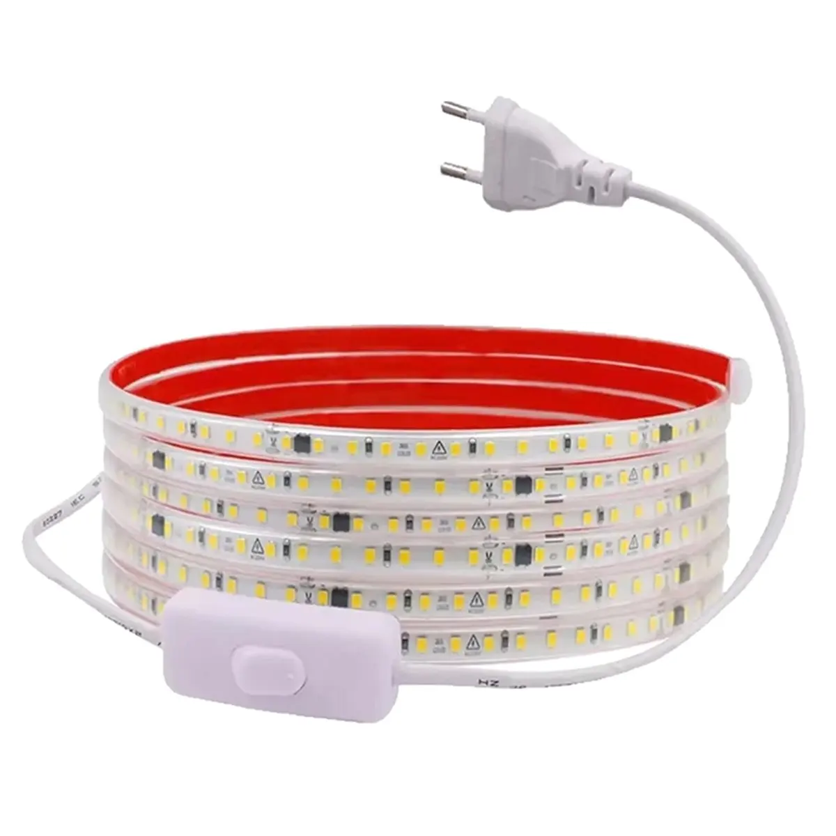 Just- 220V IP68 Waterproof 120LEDs/M LED Strip Light SMD 2835 Flexible Ribbon Tape Lamp on OFF Switch EU Plug for Outdoor 7m C