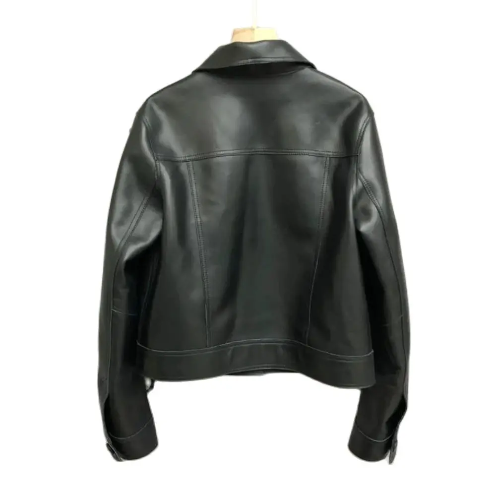 South korea Ins Blogger Retro Handsome Lapel Zip-up Pocket Loose All-Match Bf Fan Car Clothing Leather Coat Outerwear