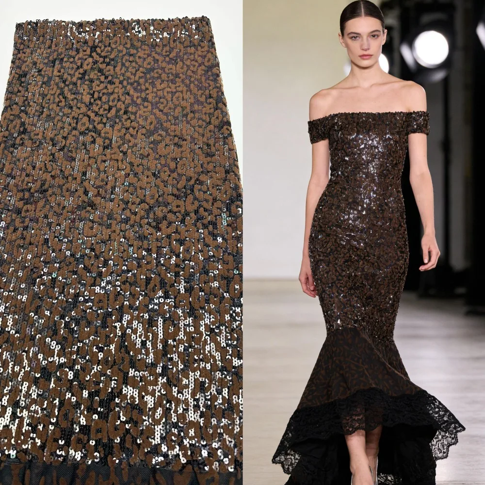 Semi Transparent Sequin Mesh Fabric Camo Leopard Pattern By The Yard Dress Shirt Backdrop Decoration Headpiece Handbag Diy Sew