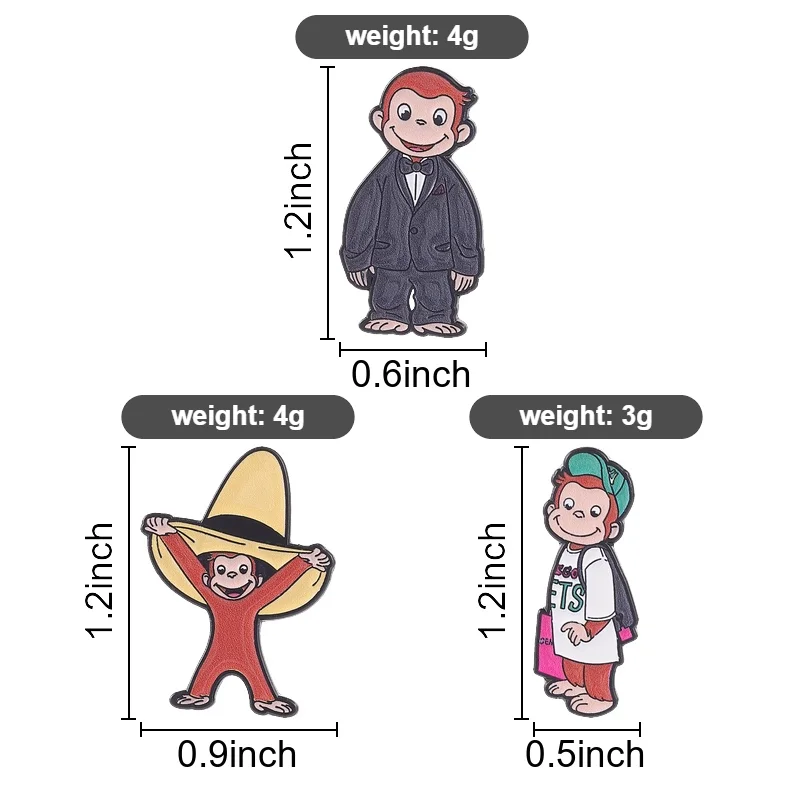 Children's Picture Books Enamel Pins Curious Monkey Brooches Badges Cute Animal Cartoon Jewelry Gift for Kids Friends
