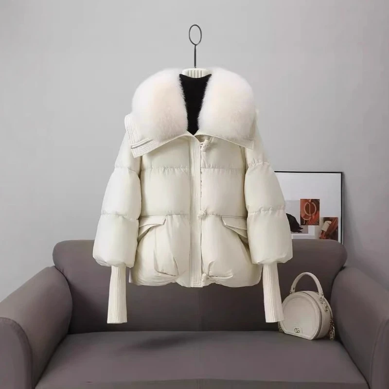 

2025 Women's Fur Collar Knitted Sleeves Padded Cotton-padded Jacket in Autumn and Winter
