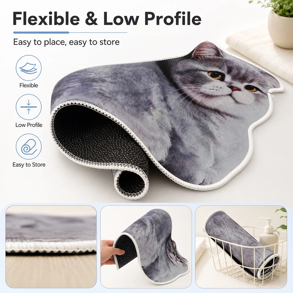 40*60cm Cute Cat Crystal Velvet Floor Mat Russian Blue Non-slip Bathroom Carpet Soft Abrasion-resistant Bedroom Door Small Rug