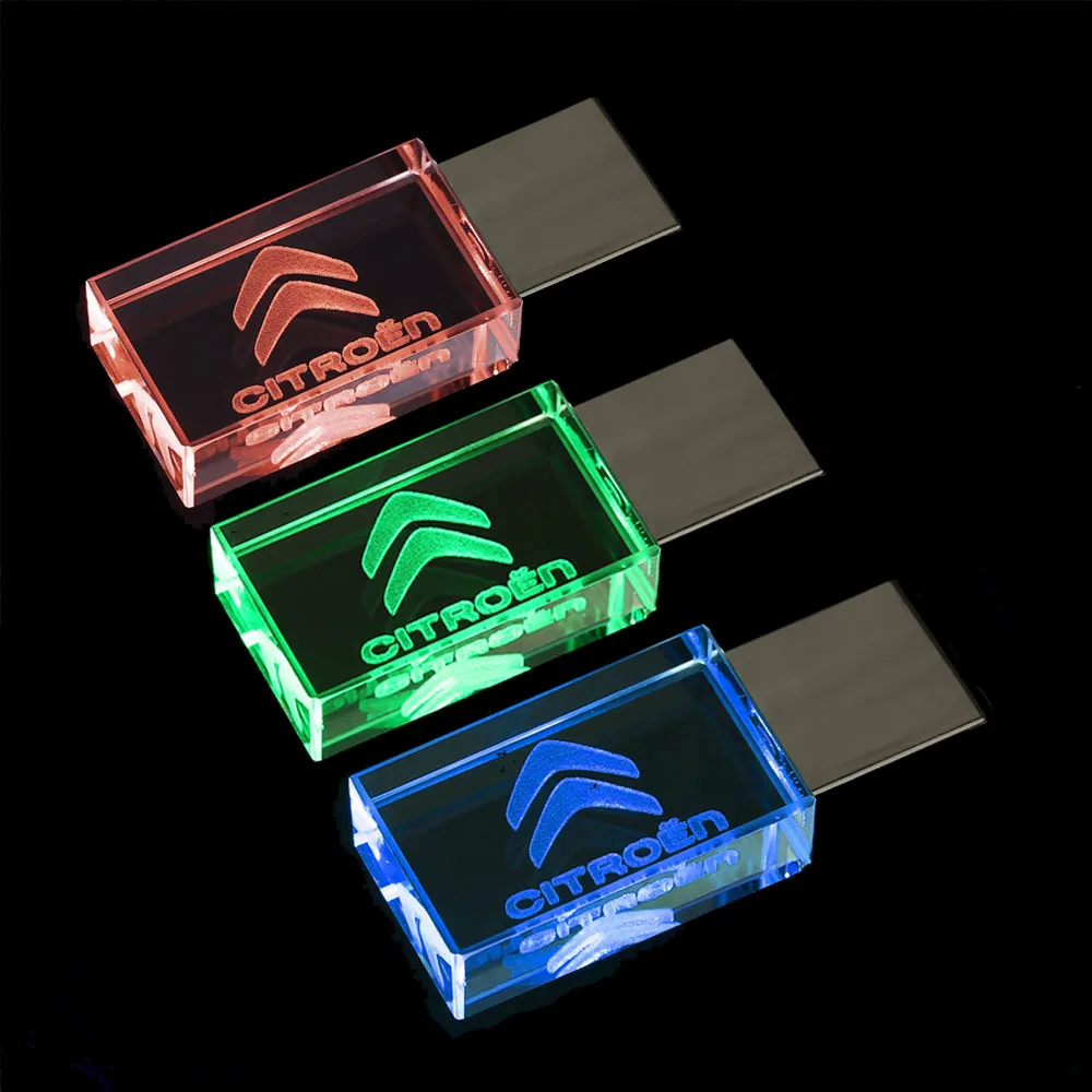

Car Gift LED Light Crystal USB Flash Drive 64GB Creative Fashion Memory Stick Pen Drive External Storage Free Customized Logo