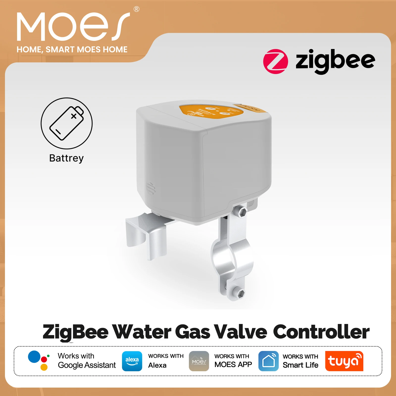 MOES Tuya ZigBee Smart Battery Water Gas Valve Controller Automatic Low Power Consumption Voice Control with Alexa Google Home