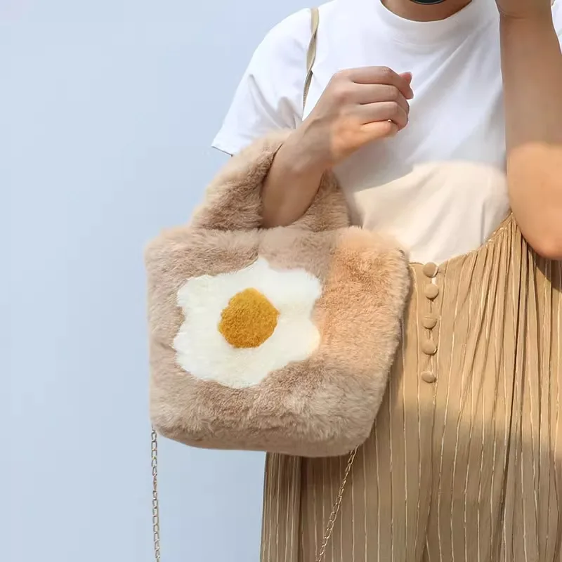 

Crossbody Bags Plush Women's Handbags Autumn and Winter Fashion Egg Portable Messenger Shoulder Bag Tote Handle Bag