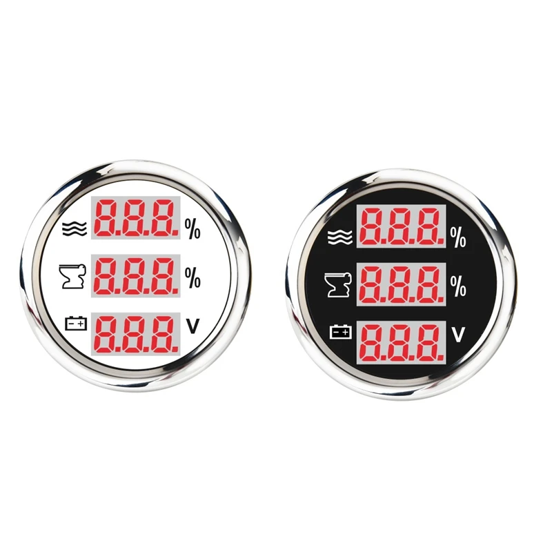 

Universal 52Mm 3 In 1 Multi-Function Digital Gauge Water Level Waste Holding Tank Indicator Voltmeter With Alarm