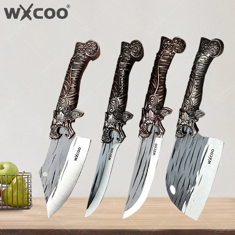 WXCOO Hand-Forged Butcher Knife Set Stainless Steel Chef Kitchen Knife Box Fruit Vegetable Slicing Knife Meat Cutting 1-4PCS