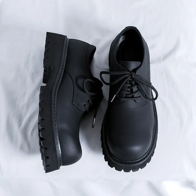 Men\'s Big-head Derby Casual Leather Shoes with High Platform Autumn Winter New Designer Fashion Black Dress Shoes for Men