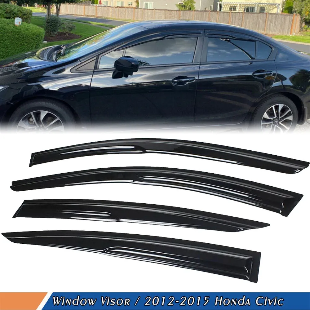 For 2012-2015 Honda Civic Sedan Tape-on Window Visors Vent Rain Guards Deflector