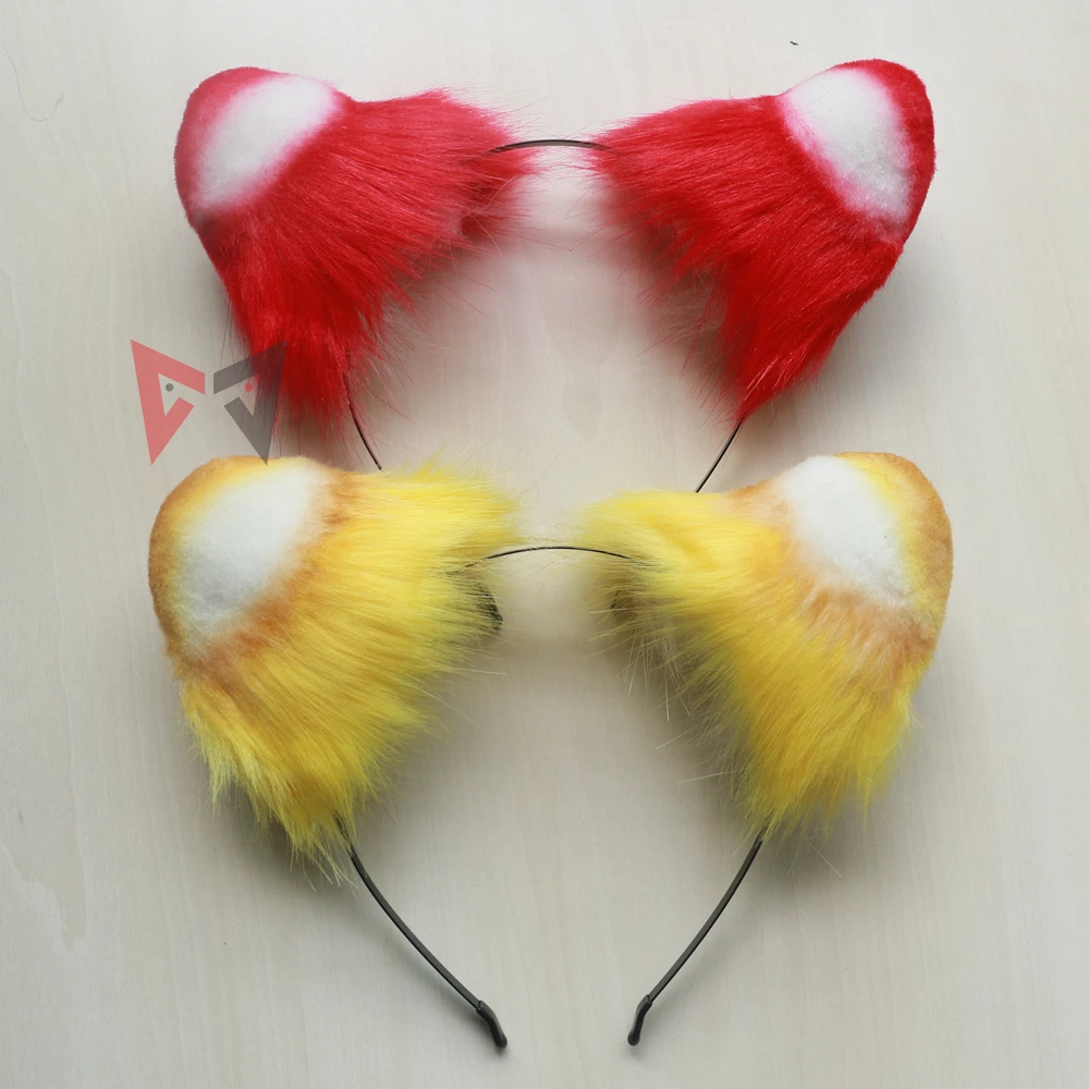 Orelhas de urso amarelo vermelho para mulheres, brincos cosplay estilo besta, chapéu para menina, acessórios de fantasias, trabalho feito à mão