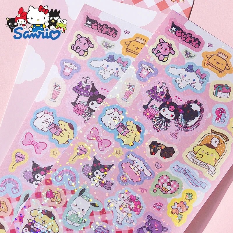 Sanrio Cute Cartoon Series Flash Film Stickers Kuromi Melody Cinnamoroll Sticker Children Guka Diy Decorative Material Wholesale