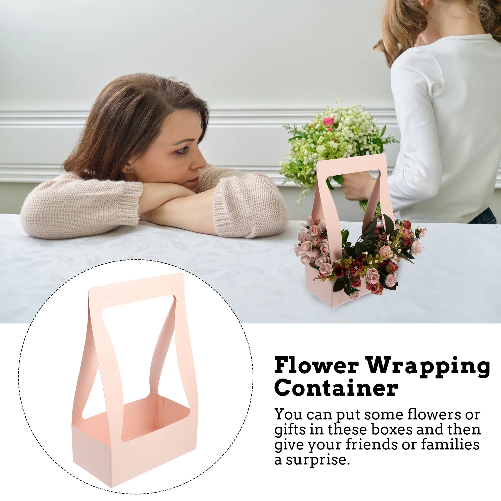 2 قطعة صندوق هدايا زهور ورقي محمول حاوية تعبئة الزهور لباقات طازجة تغليف تخزين حقيبة حمل لصالح الحفلات