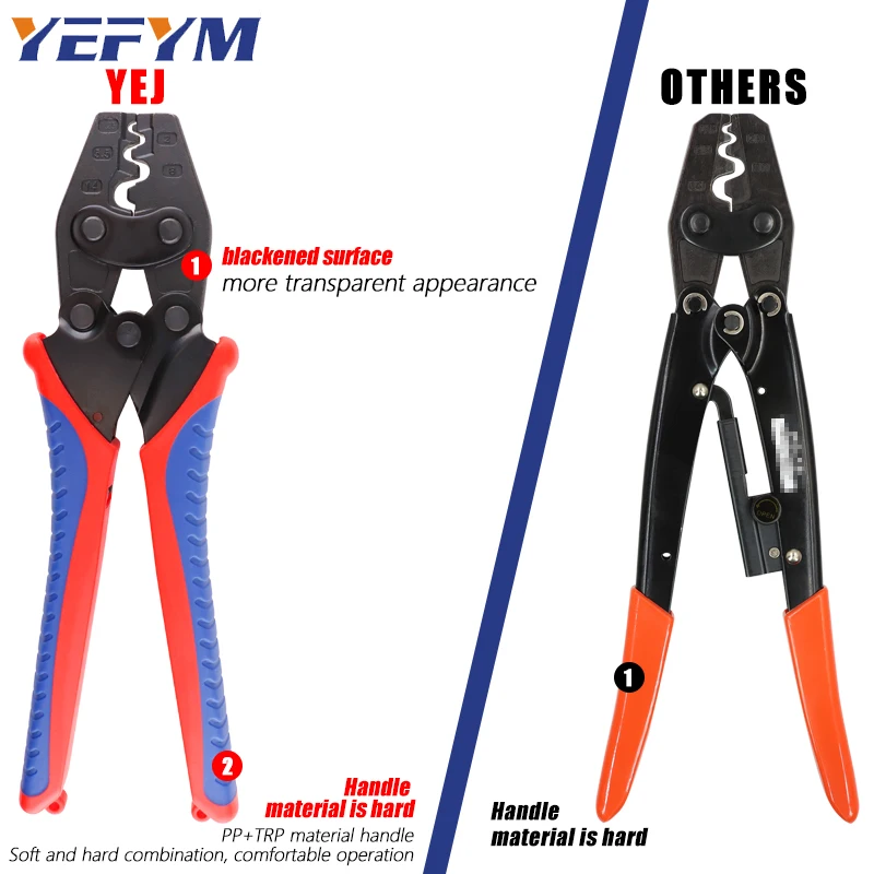 Non-Insulated Terminal Crimping Tools YEJ Ratchet Wire Pliers For Copper Butt/Splice Wire Connectors 1.25-38mm²/AWG 26-2 YEFYM