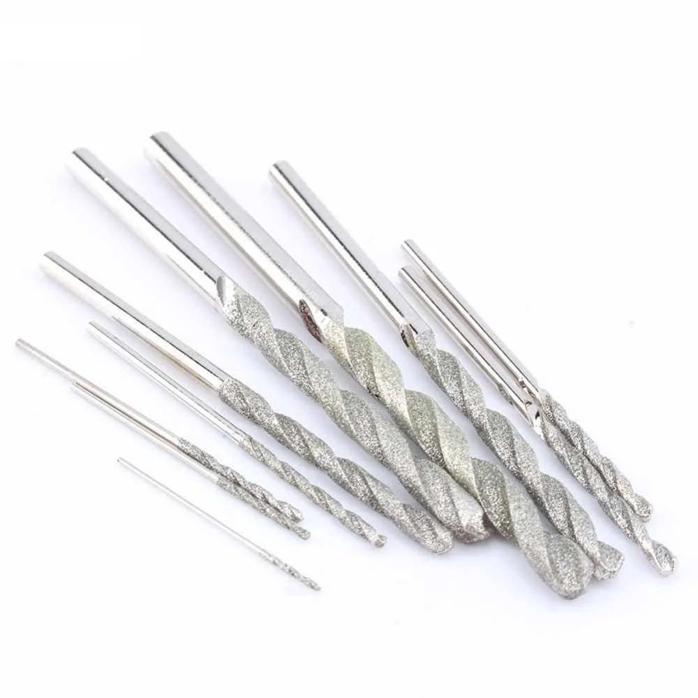 Diamond Coated Twist Drill Bits Straight Shank 0.8-3mm for Glass Jade Jewelry Hard Material Drilling Tool