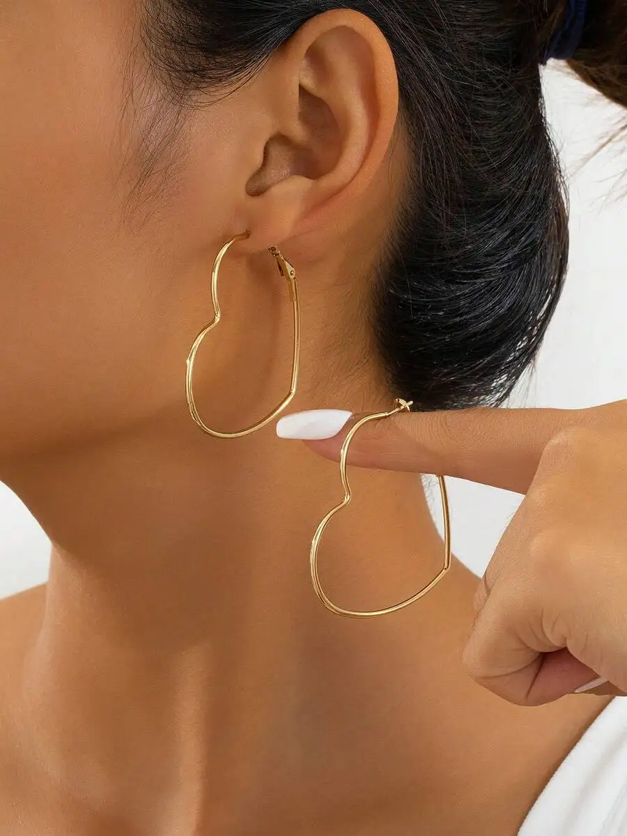 

Золотые серьги-кольца в форме сердца для женщин, легкие, для повседневной носки, модные украшения