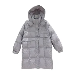 Abrigo grueso con capucha para mujer, parka holgada y cálida de plumón de pato blanco para invierno, nueva moda