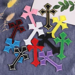 5pcs Colorful Cross Embroidered Iron On Patches For Clothing Motif Applique Stripes Diy Accessory Clothes Hat Bag Shoes Sticker