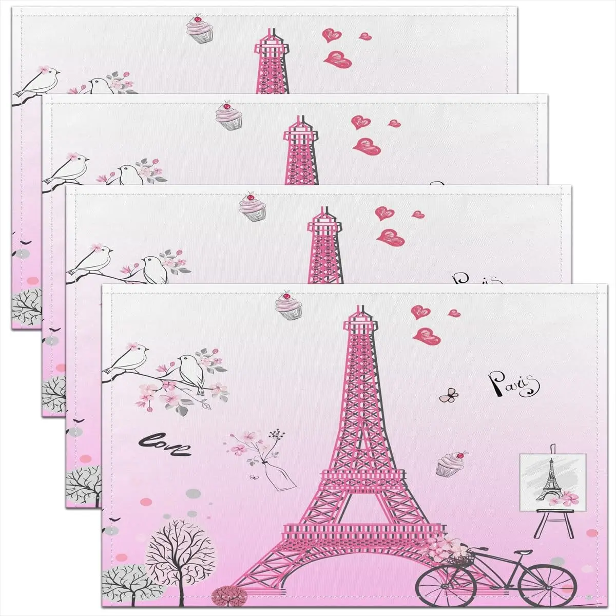 Paris Place Mats Set of 4 Old French Illustration Washable Fabric Placemats for Dining Table Standard Size Eco Friendly Stocked