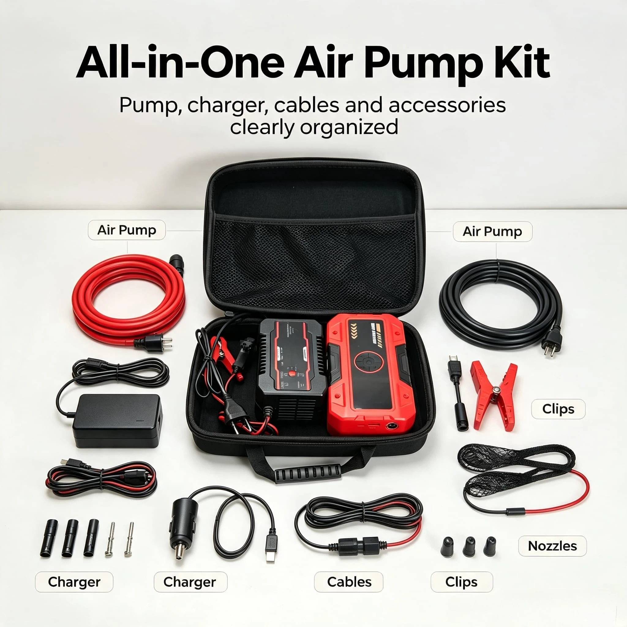 Hard EVA Protective Storage Bag Portable Travel Case for Car Jump Starter Air Inflator Pump Charger & Cables, Bag Only