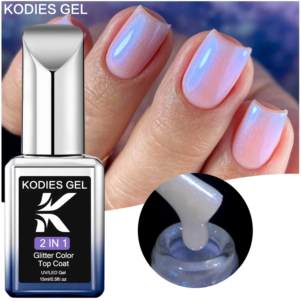 KODIES GEL Aurora Top Coat Uv Gel Nail Polish 15ml Semi Permanent Glitter Chrome Shimmer Gellak Finish Topcoat Manicure Nail Art