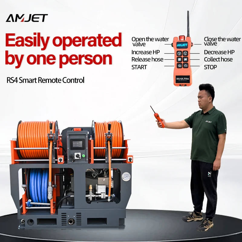 AMJET Pipe Jetting Machine 2500-4350psi Japan Four Cylinder  Engine 50-800mm Diameter Sewer Pipe Cleaning.