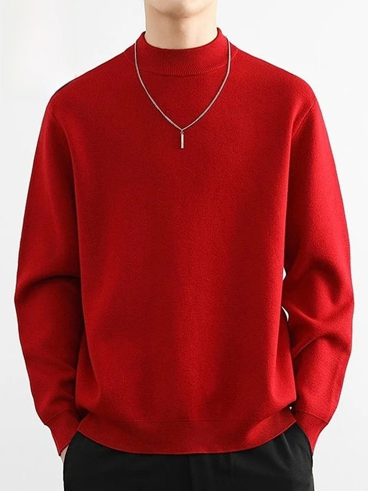 

Warm Men's Knitted Sweater f High Collar Winter Base Layer Red Color 2025 New Sle Youthful Energy Loose Fit