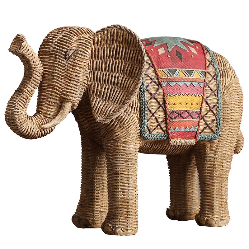 Resin Handicraft Ornaments Braided Hand-painted Elephant Ornament Simulation Animal Statue Handmade Elephant Decoration