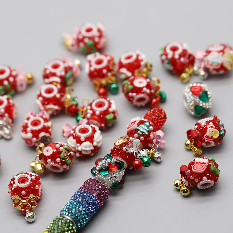 3pcs 20-25mm Christmas Design Acrylic Beads Handmade Christmas Pen Beads for Jewelry Making DIY Bead Pen Keychains Phone Chain