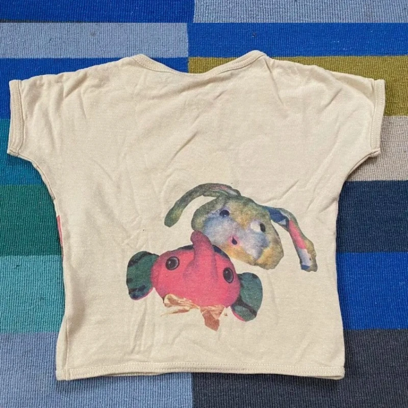 

2025 Spring and Summer New Cartoon Printed Retro Casual Short sleeved T-shirt Y2k Gothic Style T-shirt Short Women's Top