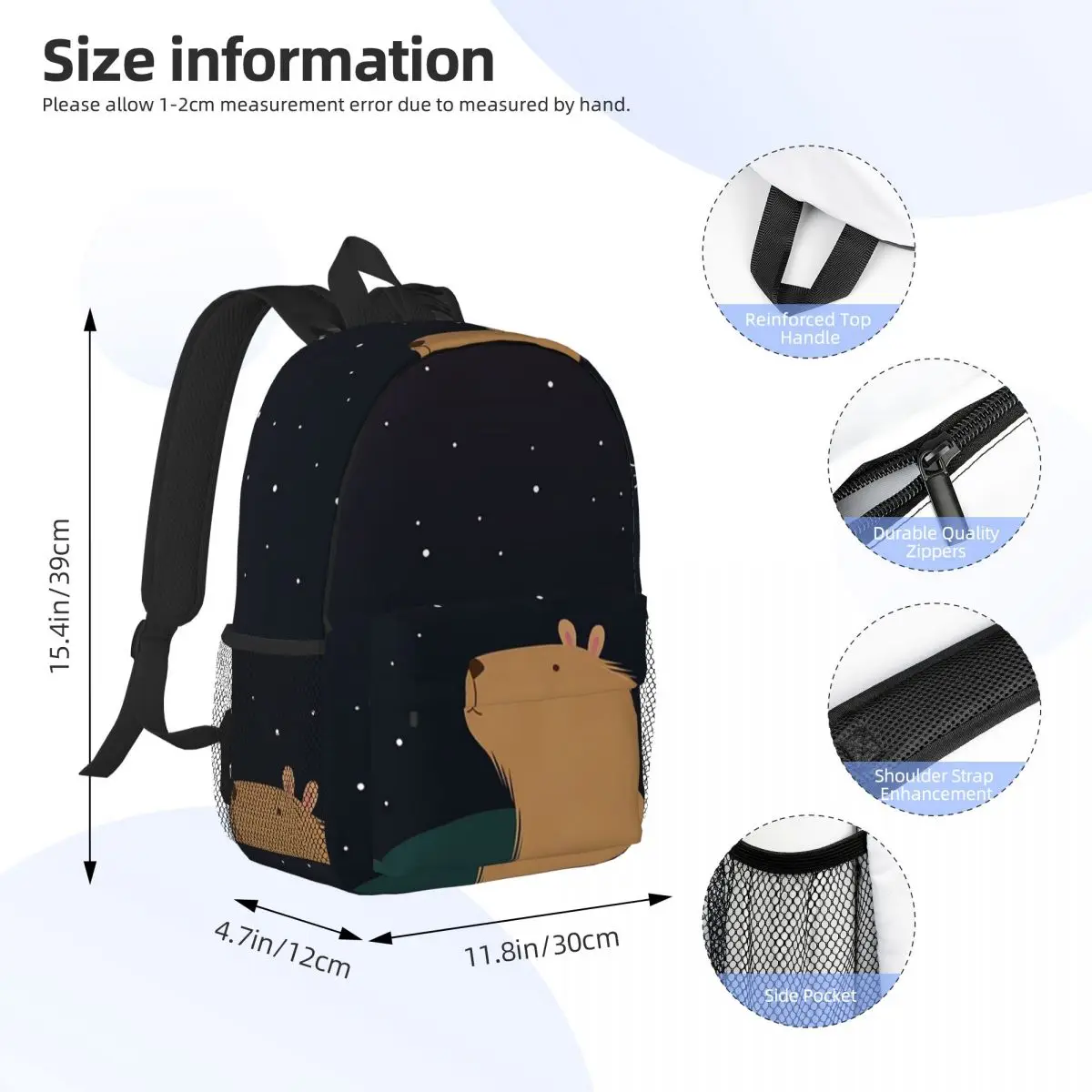 Capybara And Stars Starry Night Backpack Daypack Large Capacity Boys Girls BookBag Shoulder Bags for Unisex Children School Bag