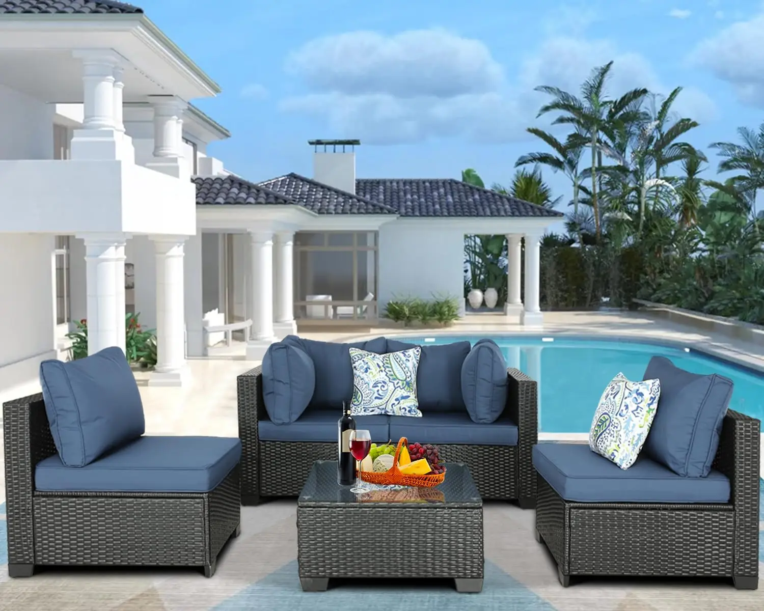 Conjunto de muebles de exterior para terraza, muebles seccionales para exteriores, patio trasero, césped, jardín, porche, piscina