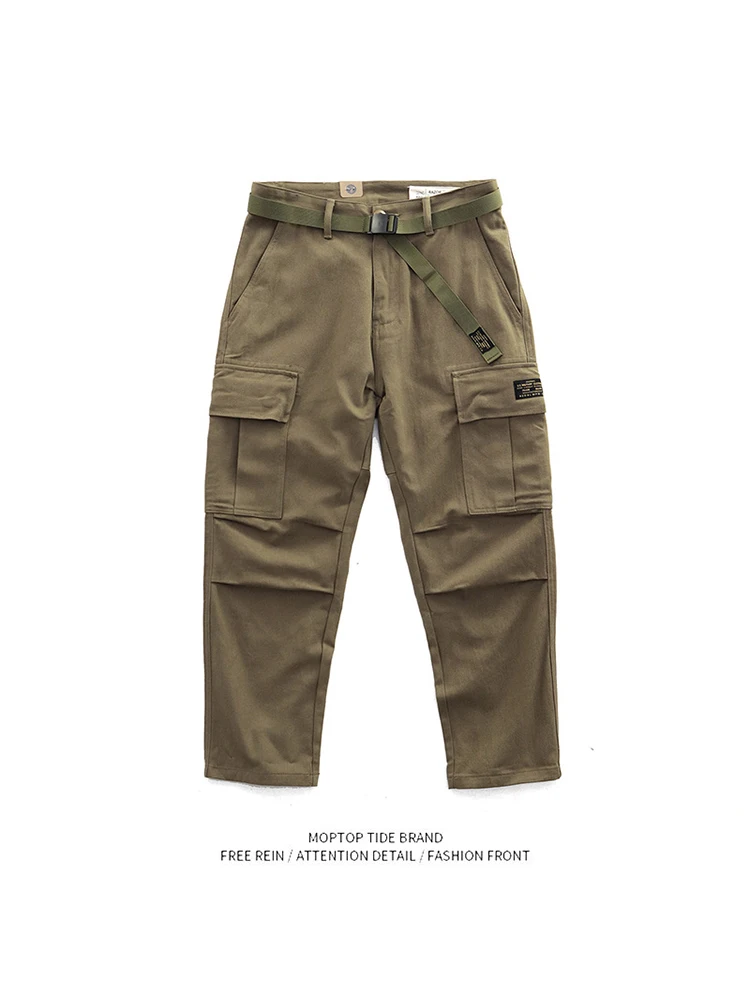 

Vintage American Waed Loose Wide Leg Straight Work Trousers Men's Multi-ket Casual Pants Youthful Energy Sle Polyester...