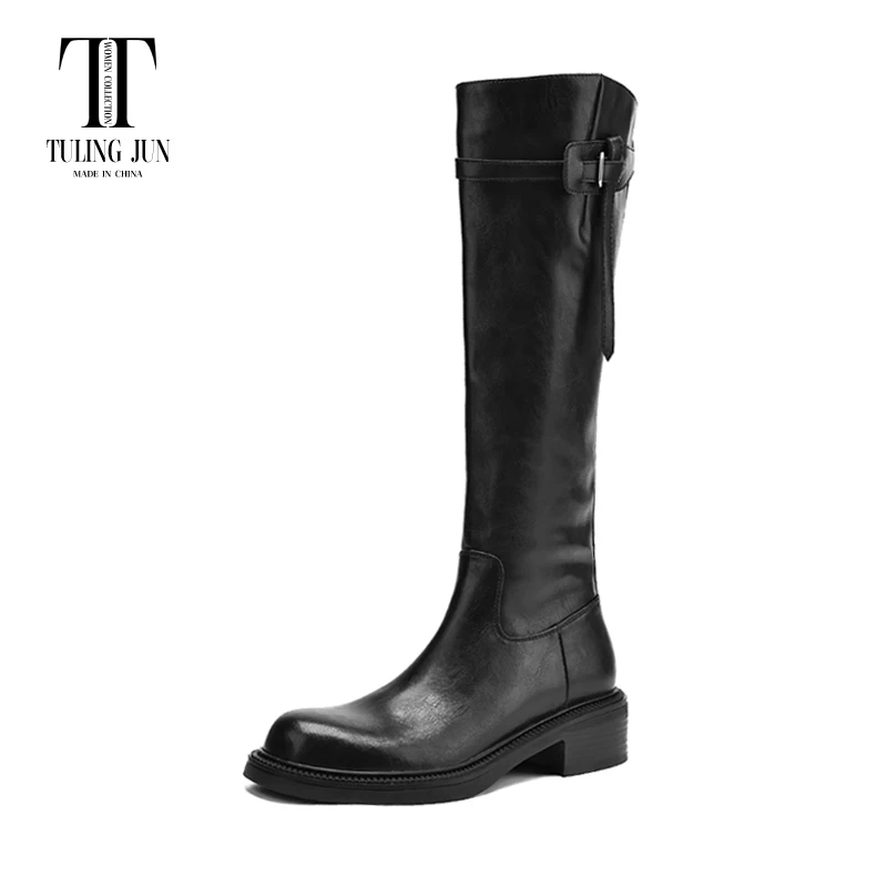 

TULING JUN 2024 Winter Mature Woman Round Head Knee-High Boots Solid Color Med Heels Zip Shoes For Female Concise T-KK840-13