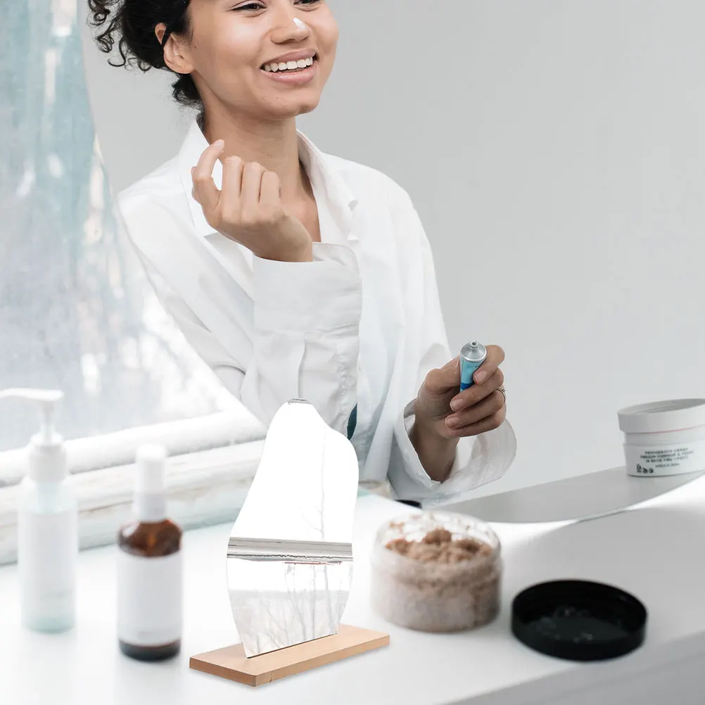 قطعتان من مرايا المكياج المميزة بدون إطار لسطح المكتب، قاعدة خشبية، مرآة مكياج قوية لغرفة النوم وغرفة المعيشة #1