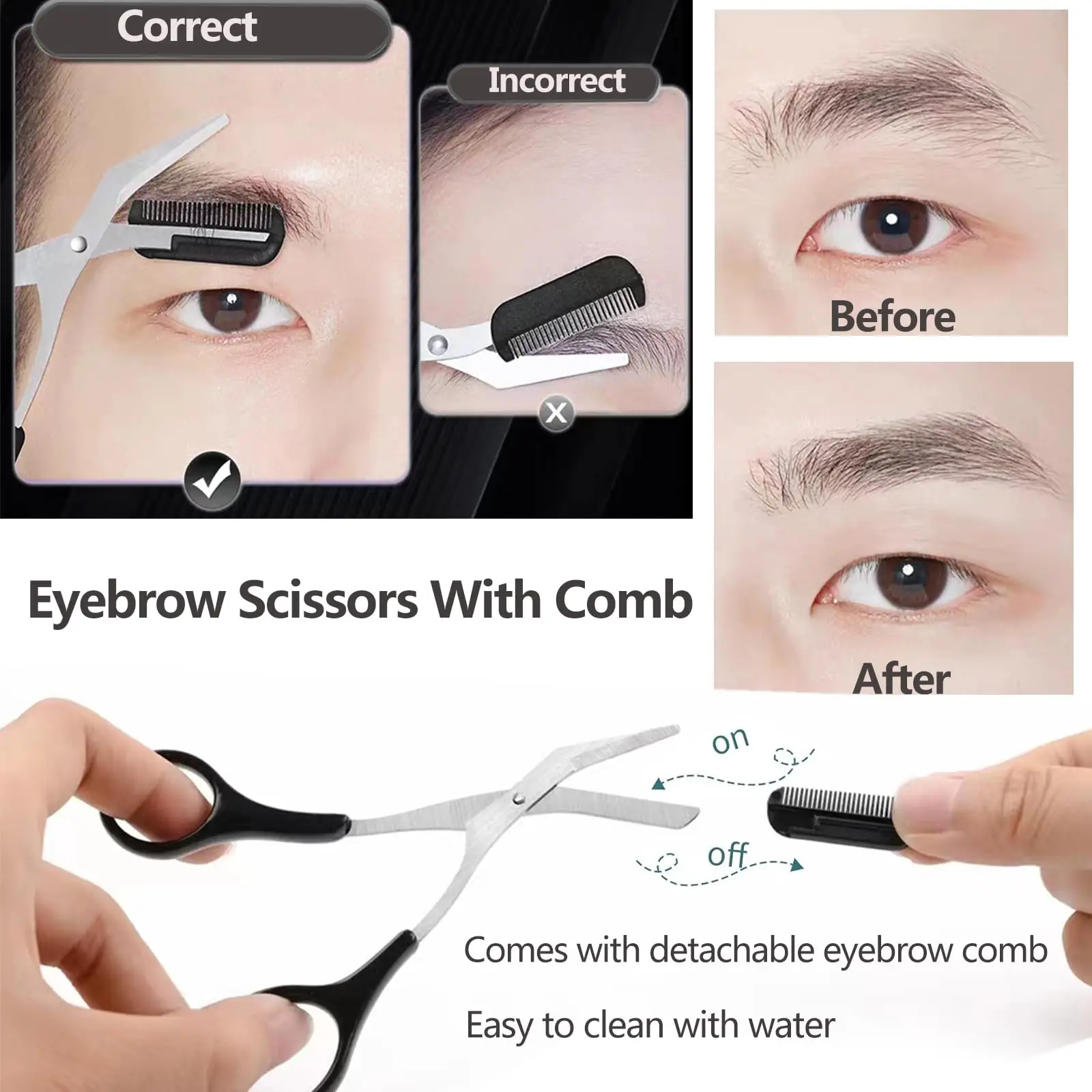 Eyebrow Scissors with Comb Facial Hair Small Grooming Scissors For Men Women - Eyebrow Trimmer Scissor for Eyebrows, Nos