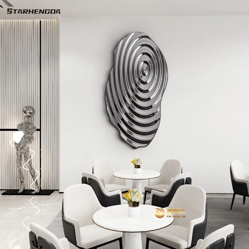 Creative glass steel metal water ripple | hotel board room modern light luxury wall decoration Villa lobby living room dining ro