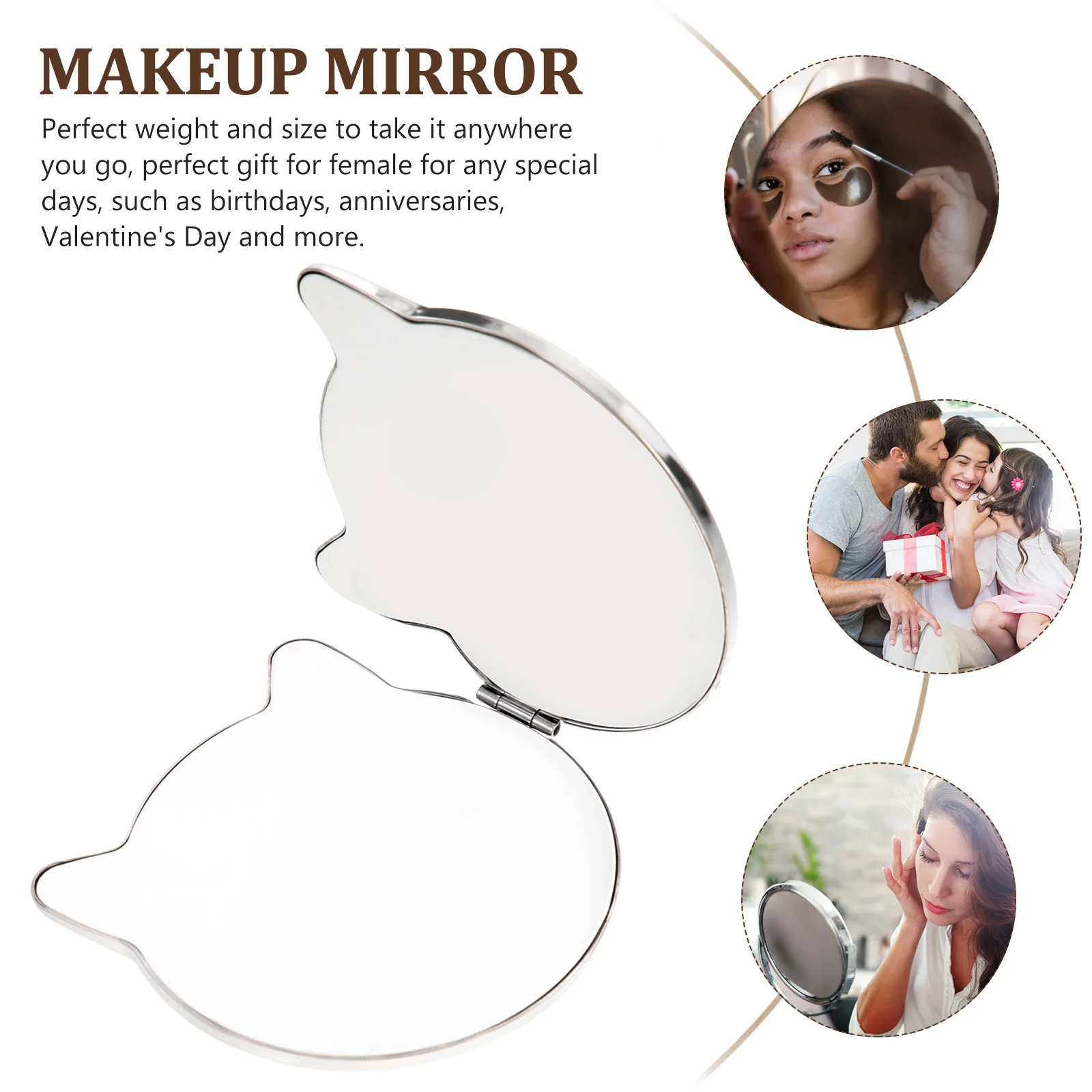 Tragbarer Schminkspiegel wie kompakte Spiegel, Metall, für Reisen, kleine Handschrift, Frau