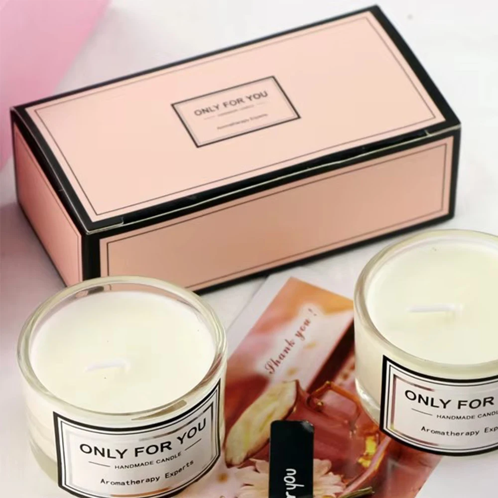 2pcs/box Soy Wax Scented Candle - Romantic Aromatherapy Candle Glass smokeless Eco-friendly Candle 5*3cm Gift Set