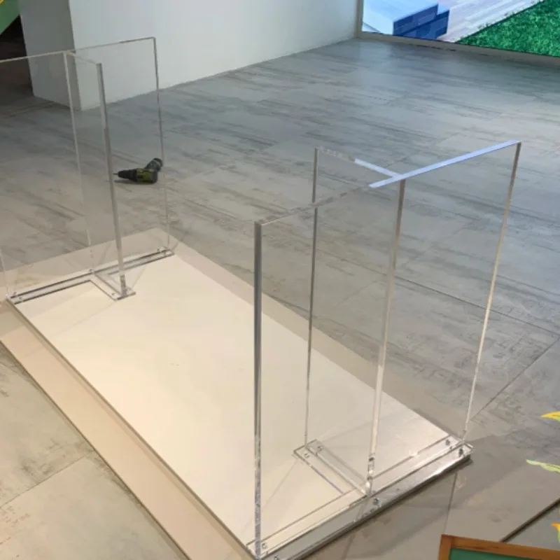 Transparent acrylic table legs custom T-shaped suspended rock slab dining table bracket coffee  island support legs