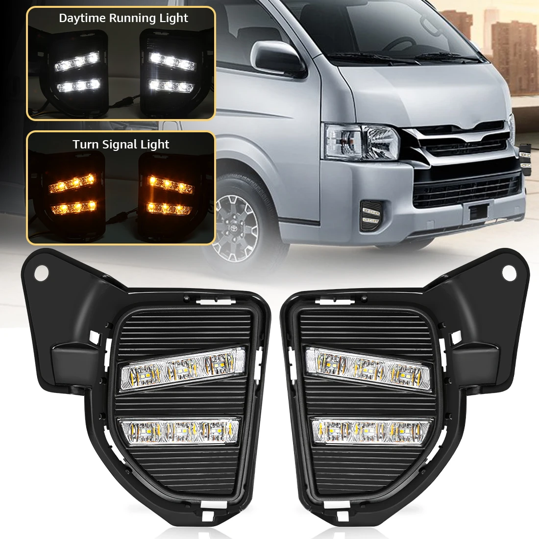 

Светодиодные ДХО для Toyota Hiace 2014 2015 2016, противотуманные фары, дневные ходовые огни, Передний фонарь, сигнал поворота, автомобильные аксессуары 12 В