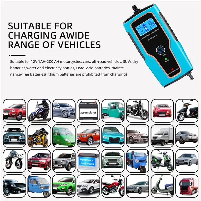 【Charger】 100AH 12V 6A Car Battery Charger Pulse Repair 100V-250V Automatic Charger for Car Motorcycle Lead Acid EU Plug