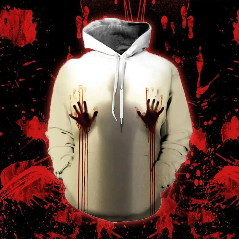 3D Printed Halloween Hoodie For Men Women Scary Blood Pattern Long Sleeves Casual Cosplay Sweatshirt Loose Pullover Hoodies