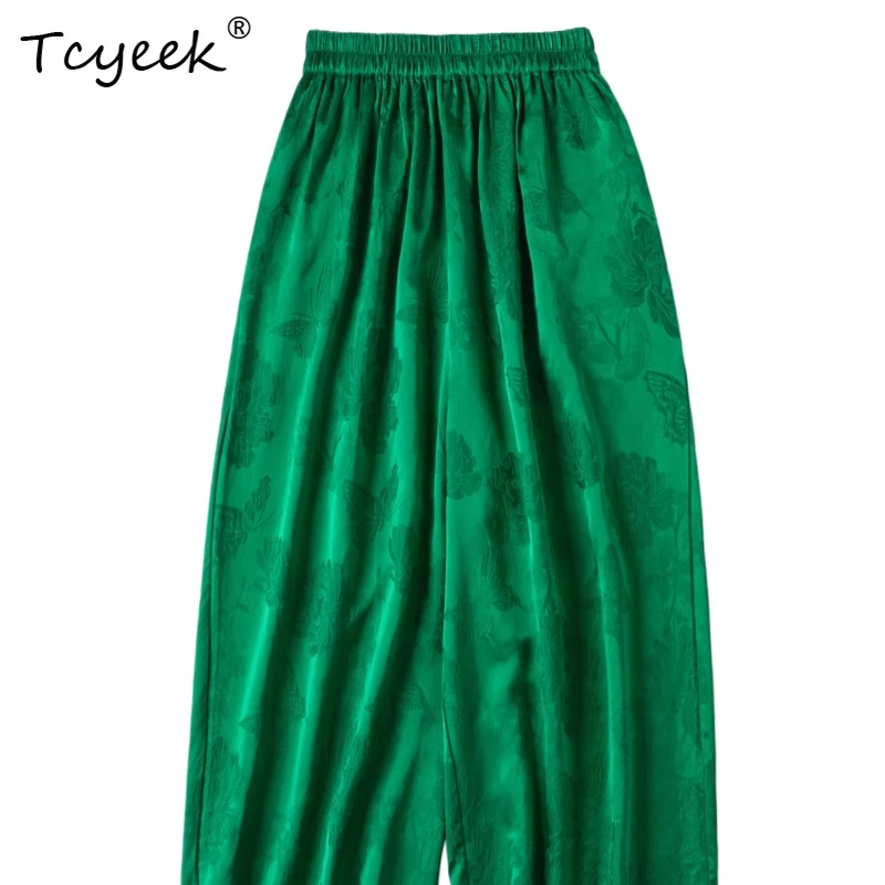 

Tcyeek 100% Real Silk Long Pants for Women 2026 Spring Summer Loose Elastic Waist Bloomers Woman Clothing Pantalon Pour Femme