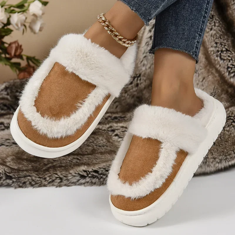 Women Design Luxury Winter Fur Slippers Women Indoor Outdoor Warm Plush Slippers Woman New Casual Comfort Non Slip House Shoes