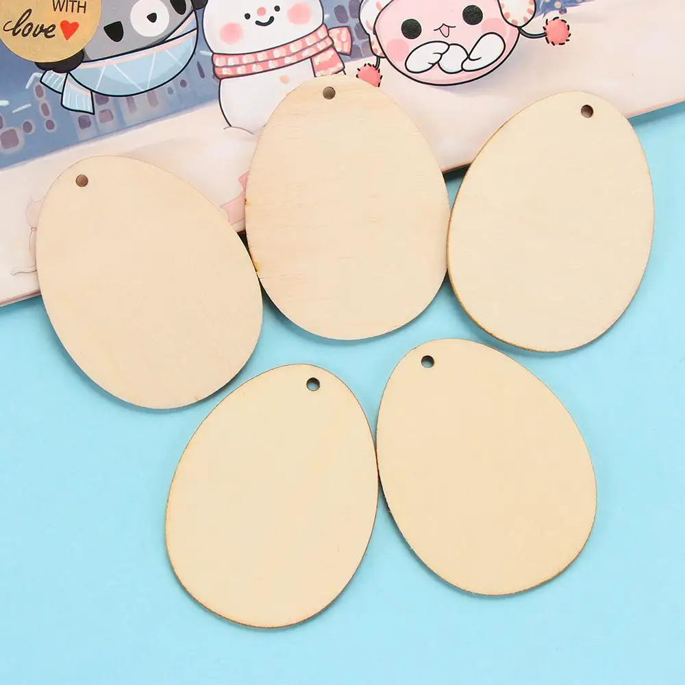 10/25/50pcs Happy Easter Eggs Drawing Wood Slice Craft Easter Decorations DIY Wood Graffiti Chips Hanging Ornaments