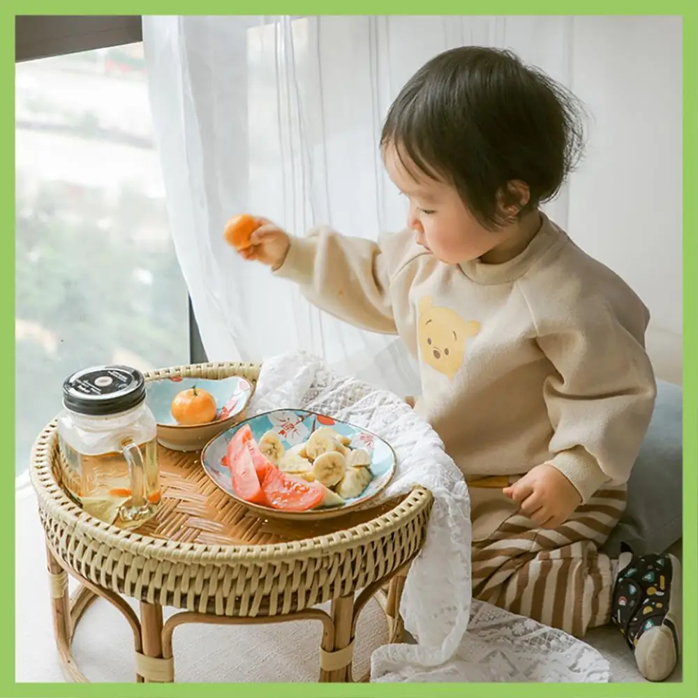 

Bamboo Rattan Woven Bread Storage Tray Circular Hand-Made Food Tray Portable Tatami Coffee Breakfast Storage Shelf