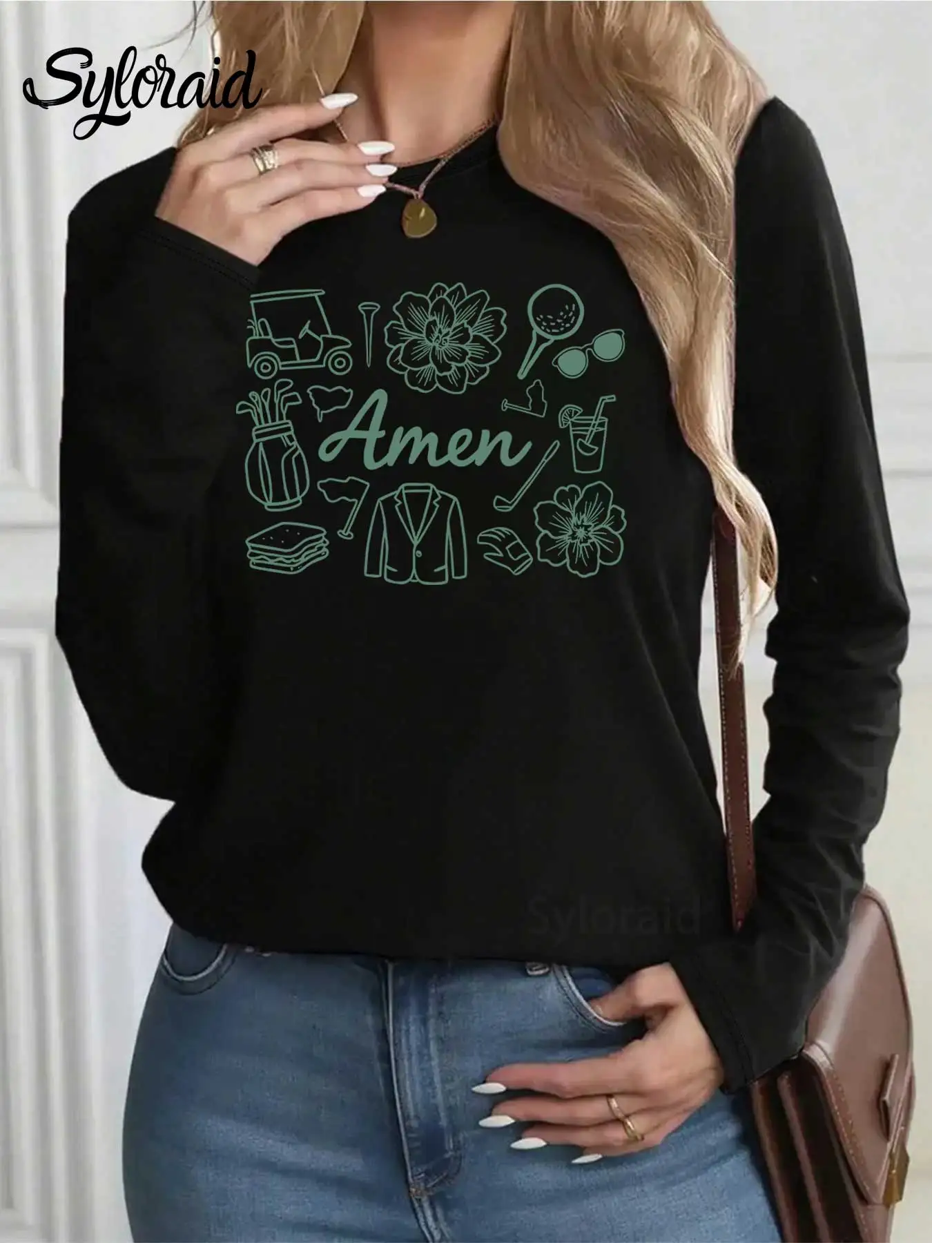 レディース長袖TシャツマスターズゴルフアメンTシャツアザレアピンクゴルフトーナメントティーファッションラウンドネックカジュアルトップ